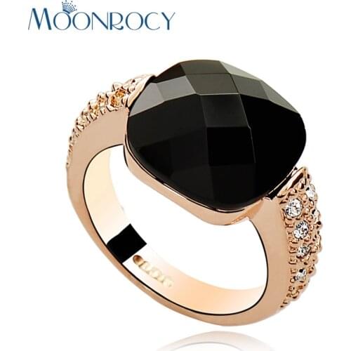 MOONROCY Black Crystal Rings Cubic Zirconia Rose Gold / Silver Color Square Rings for Women Gift Dropshipping Jewelry Wholesale