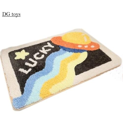 Soft Thin Water Absorption Dry Cartoon Spacecraft Plush Floor Mat Moon Star Sky Satellite Play Mat Cat Mat for Pets Mat Gift