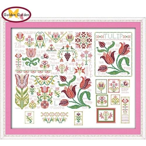 GG The Dream of Tulips Cross Stitch Kits DIY 11ct 14ct Painting Embroidery Set Chrinese Counted Cross Stitch for Home Decor
