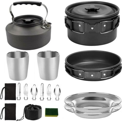 Portable Picnic Cooking Tool Set Camping Cookware Cooking Set Outdoor Hiking Picnic Cookwares Stainless Steel Tableware Pot