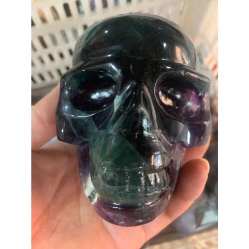 Natural Colored Fluorite Handmade Skull Jade Skull Gemstone Carving Crystal Healing Reiki Home Decor Stone Crystal Craft