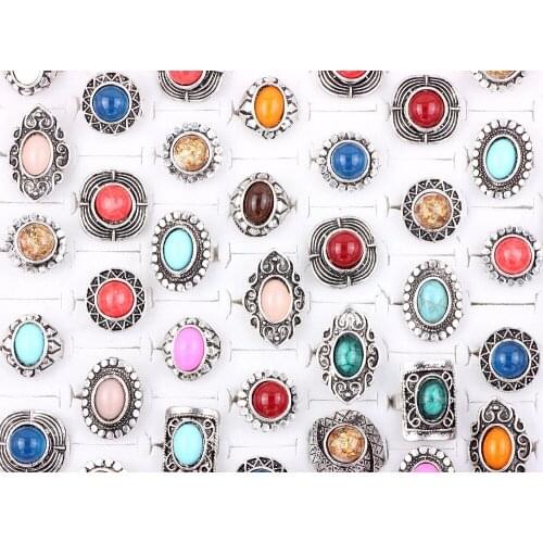 Wholesale Bulk 5Ps Oversize Mix Style Natural Mixed ColorFul Ring Band Wedding Engagement Xmas Gift