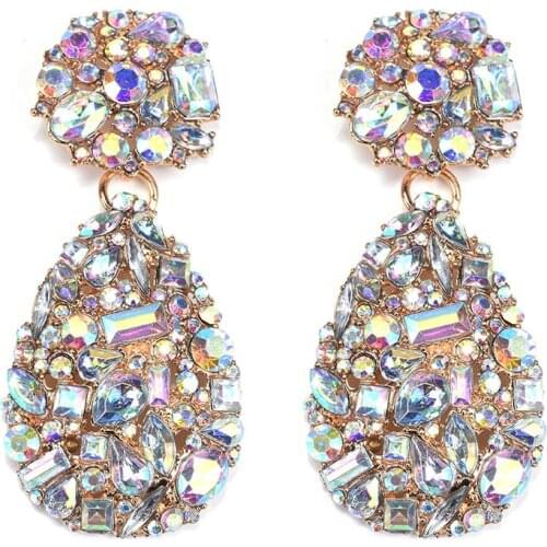 Wholeslae ZA New Colorful Crystals Drop Earrings Fine Jewelry Accessories For Women Fashion Trend Rhinestone Pendientes Bijoux