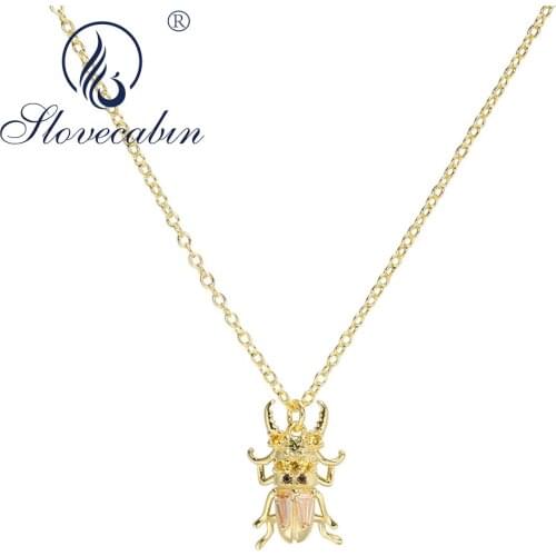 Slovecabin Real 100% 925 Sterling Silver Beetle Pendant Danging Necklaces Long Chain Women Collier Femme Luxury Fine Jewelry