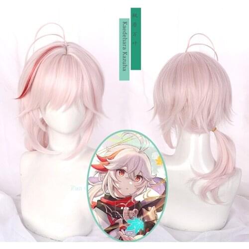 Game Genshin Impact Kaedehara Kazuha Wig Anime Short Wig Heat Resistant Fiber Hair Free Wig Cap Halloween Party Role Play Adults