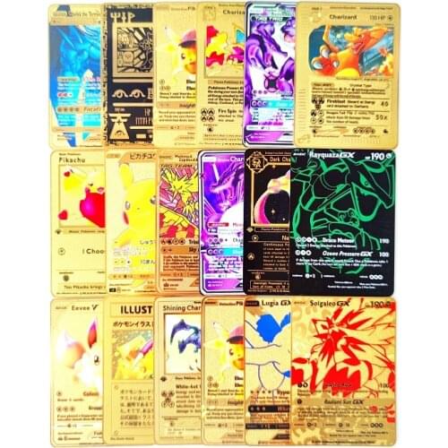 Pokemon 27 Styles Japanese Or English Version Pikachu GX EX VMAX MEGA Gold Metal Card Super Game Collection Anime Cards Toys