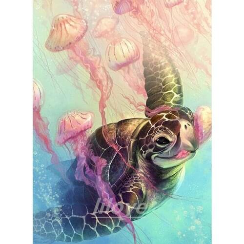 Full Square/Round 5D DIY Diamond Painting Sea Turtle Jellyfish 3D Embroidery Mosaic Rhinestone Art Stickers Decor Pictures DF475