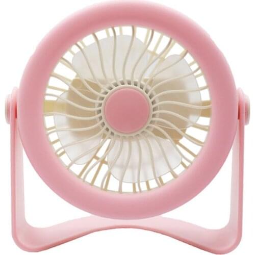 Simple Table Tiny Round Fan Quiet Operation with Light Adjustable Tilt 360 Degree Rotating USB Rechargeable Household