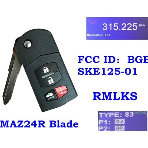 RMLKS Flip 313MHz 315MHz Remote Key Fob For Mazda MX-5 Miata M M6 BGBX1T478SKE125-01 KPU41788 JX331BA5802C 4D63 80Bit Chip