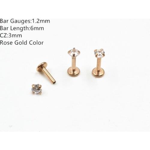 50pcs Body Jewelry CZ Rose Gold Ear Bar Piercing Ear Tragus Cartilage Earrings Stud Monroe Piercing 16g x6x3mm