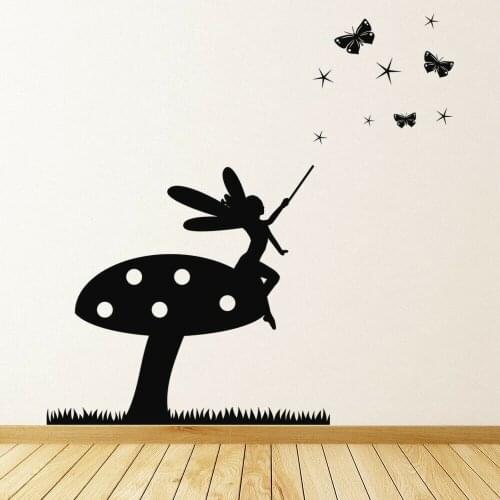 Fairy Wall Decal Mushroom Butterfly Stars Elf Girl Art Mural Vinyl Window Decor Kids Girls Bedroom Nursery Home Decoration M834