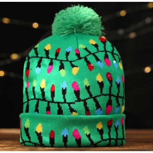 LED Christmas Hat Sweater Knitted Beanie Christmas Light Up Knitted Hat Christmas Gift for Kids Xmas 2021 New Year Decorations
