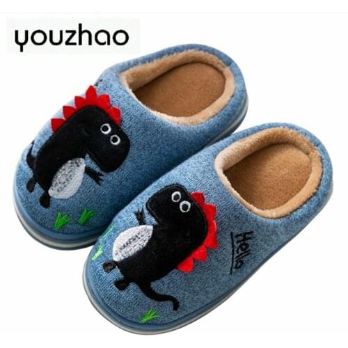 Autumn winter new childrens cotton slippers warm and comfortable anti-slip soft bottom girl boy baby dinosaur slippers