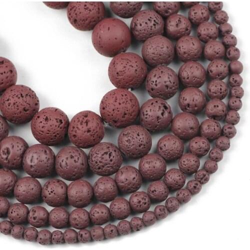 Dark Pink Volcanic Rock Stone Beads 4/6/8/10/12MM Natural Lava Hematite Round Spacer Loose Beads For Jewelry Making DIY Bracelet