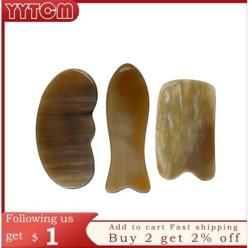 Tontin big size yellow ox horn massage guasha plate beauty face Scrapping kit skin care massage tools point gua sha tools