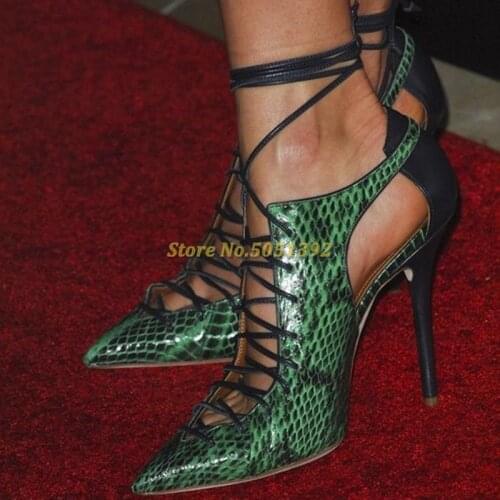 Lace Up High Heel Pumps Cut Out Ankle Strp Sexy Pointed Toe Hollow Rome Shoes Dress Runway Ladies Spring 2021 Newest Shoes