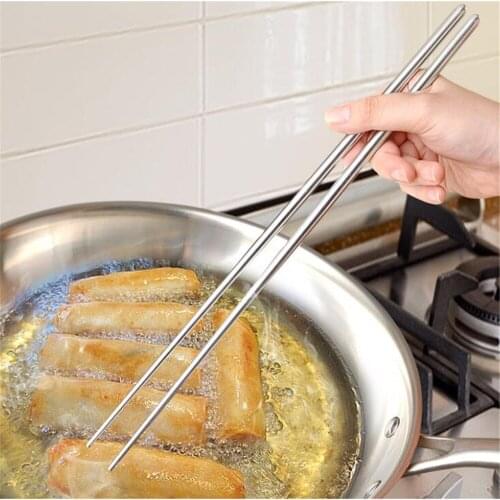 10pcs/lot Lengthen Chopsticks Stainless Steel Reusable Japanese Sushi Sticks Korean Hot Pot Noodles Frying Tableware