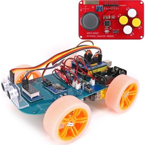 4WD Smart Car Kit JoyStick Remote Control Wireless 433MHz Long Range Rubber Wheel Gear Motor w/ Tutorial Compatible for Arduino