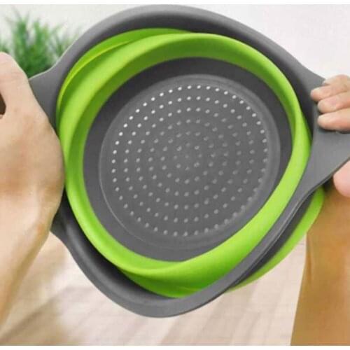 Retractable Silicone Dishwashing Drain Basket Four Colors Optional Round Size Folding Silicone Washing Basket Fruit Basket