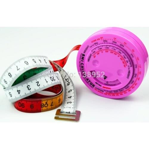 High quality 2017 Pink color Bmi Calculator body Health Tape Measure body Mass Index with Retractable button