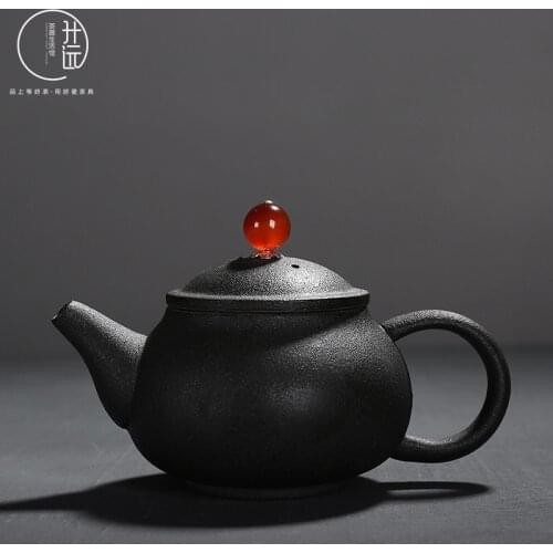 Japanese crude balck pottery teapot kung fu tea set handmade ancient Chinese Puer tea maker office tea pot ceremony kettle