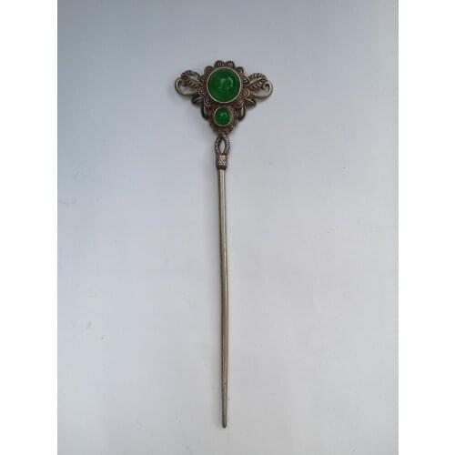 YIZHU CULTUER ART Collection Old Chinese Tibet Silver Carving Flower Hairpin Decoration Gift