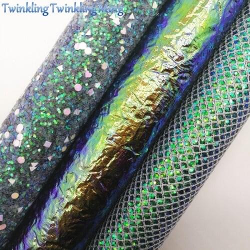 GREEN Glitter Fabric,Mesh Glitter Fabric, Iridescent Synthetic Leather Fabric Sheets For Bow A4 21x29CM Twinkling Ming XM680