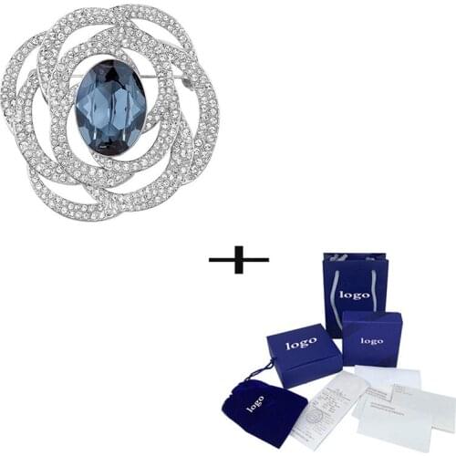 New Dark Blue Rose Crystal Brooch Flower Elegant Temperament Ladies Jewelry Fashion Romantic Birthday Gift