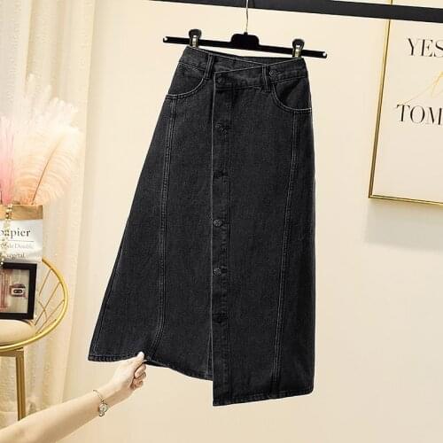 2021 Summer New Womens Large Size Denim Skirt Female Fashion High Waist Irregular A-line Skirt Casual Solid Midi Skirts W479
