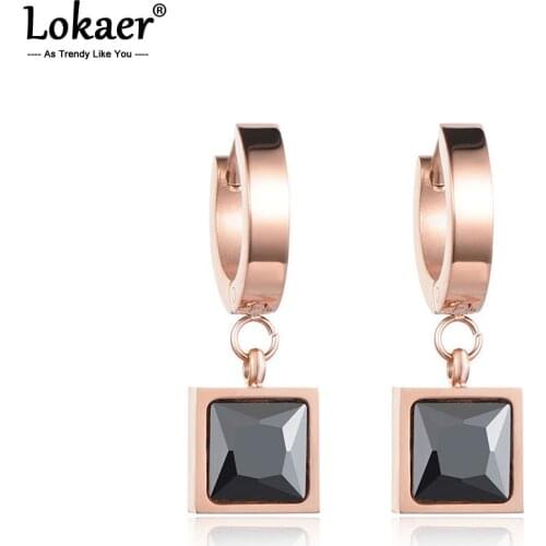 Lokaer Classic White & Black Square Cubic Zirconia Hoop Earrings For Women Titanium Steel Female Earrings Jewelry E17045