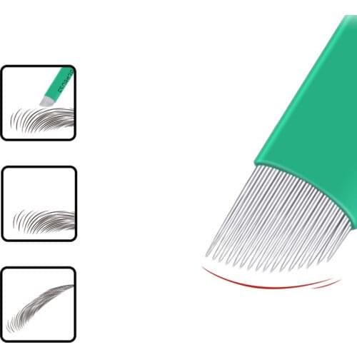 16Pin 0.2mm Microblading Shading Blade Tattoo Needles for Semi Permanent Makeup Eyebrow Lip Machine Green Colors