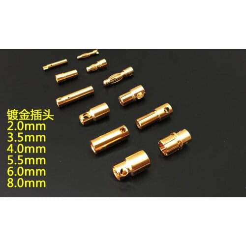 20pairs/lot 2.0/3.5/4.0/5.5/6.0/8.0mm Gold Bullet Banana Connector Plug Male Female for ESC Motor Lipo RC battery Part