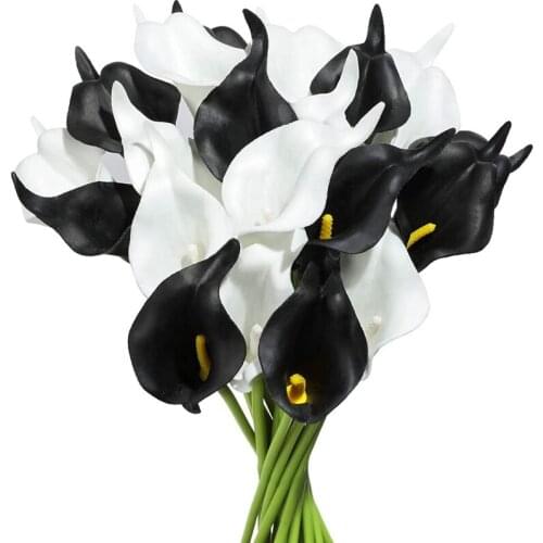 20Pcs Calla Lily Bridal Wedding Bouquet PU Artificial Flowers Arrangement for Home Office Party Decor(Black and White)