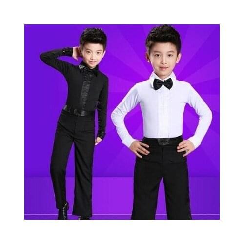 2017 latin dance pants mens for kids white black latin dance shirts men latin dance clothes men boy Set men latin dancewear