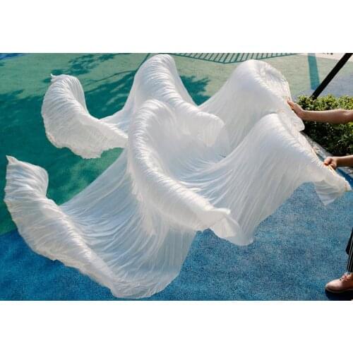 2018 High Quality Silk Belly Dance Fan Dance 100% Real Silk Veils 1 Pair On Sale wihte Colors 180*90 cm Buyers show