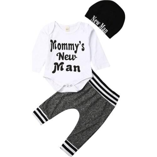 Baby Clothes 3Pcs Newborn Infant Baby Boys Clothes Cotton Long Sleeve Letter Top+ Pants Legging +Hat Outfit