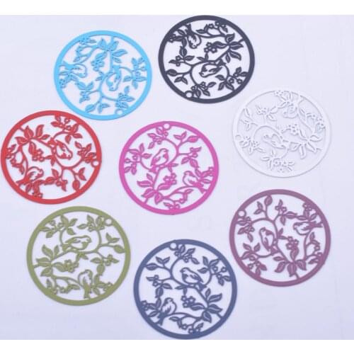 30pcs AB6630 30mm Painted Round Birds In The Tree Design Charms Filigree Jewelry Earring Findings