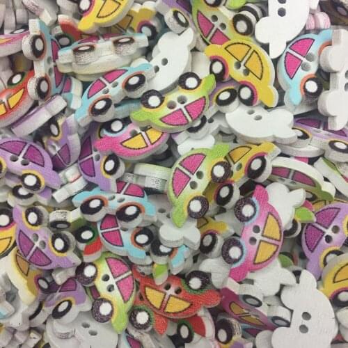 50pcs Wood Car Buttons 19x11mm Assorted Colours For Scrapbooking Sewing Cartoon Button Crafts Accessories Embellishments