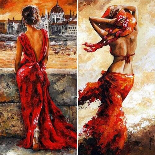 5d Diy Diamond Painting Cross Stitch Red skirt beauty Diamond Mosaic Dancer Pattern Full Round Diamond Embroidery Home Decor