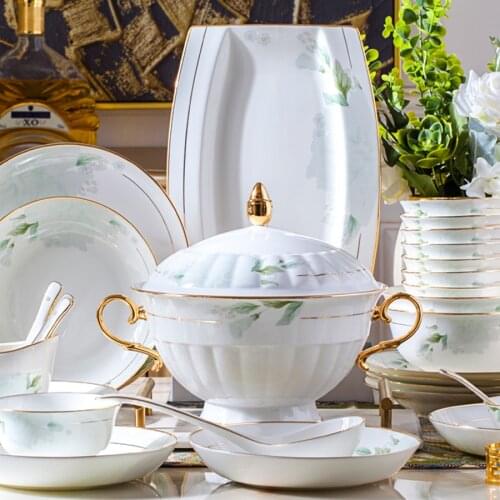 60 Heads Jingdezhen Ceramic Dinner Dish Rice Bowl Soup Bowl Salad Noodles Bowl Plate Dish Bowl Dinnerware Set ceramic tableware