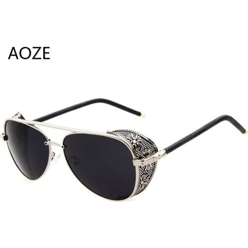 AOZE 2020 steampunk style luxury vintage fashion sunglasses quality handmade side shield design brand sunglasses oculos de sol