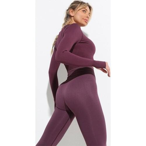 Seamless Yoga Set Long Sleeves Crop Top Shirts Leggings For Fitness Womens Tracksuit Solid Gym Suit Workout Clothes Sportswear