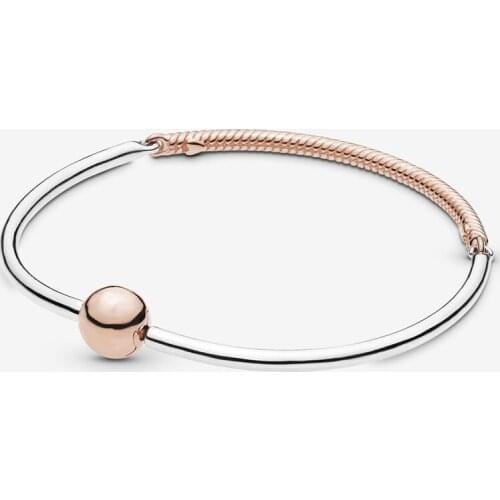 2019 NEW Autumn 100% 925 Sterling Silver Rose Gold Three-Link Bangle Bracelet Original Jewelry Women Charming Wedding Gift