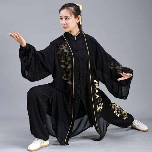 Black Tai Chi Uniform Kung Fu Outfit Wushu Performance Costumes Chinese Warrior Costume Embroidery Taichi Kung Fu Clothes TA2006