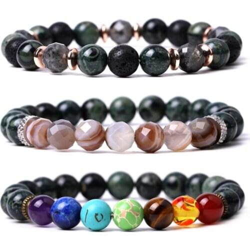 DIEZI Religious Buddha 8mm Natural Green Eyes Stone Yoga Mala Beads Bracelet For Women Men Multicolor 7 Chakra Strand Bracelet