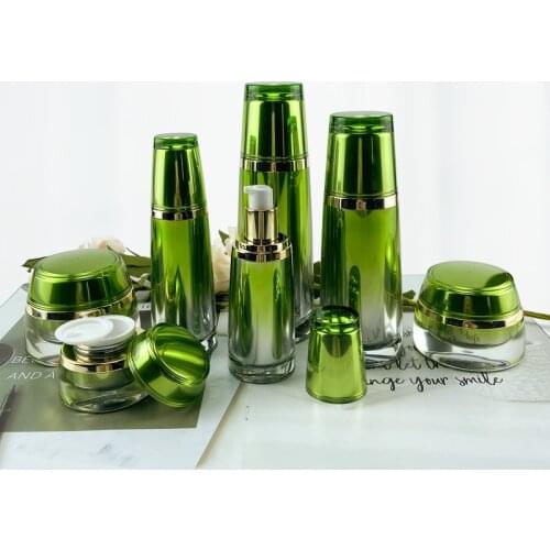 30ml 50ml 80ml 120ml Empty Elegant Lotion Pump Bottle,Green Emulsion Spray Bottle,15g 30g 50g Acrylic Cosmetic Cream Jar
