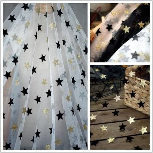 150cm Khaki Flocked Bronzing Glitter Stars Mesh Tulle Fabric High Quality Bridal Dress Wedding Decoration Puff Skirt Net Fabric