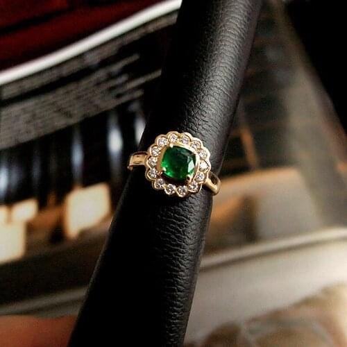 Colombia Moissanite Cushion Green Emerald Halo Ring 18K Yellow Gold 1.1ct Engagement Ring Fine Gold Jewelry For Women