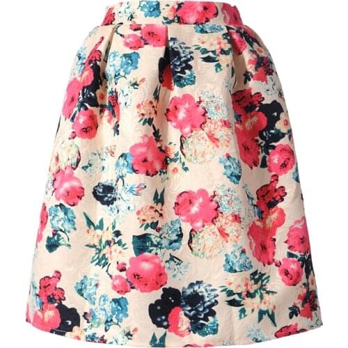 Summer Girls Skirts Floral Print Vintage Casual Female Pleated Skirts Midi Knee-length Retro Skirts Teenager Skirts