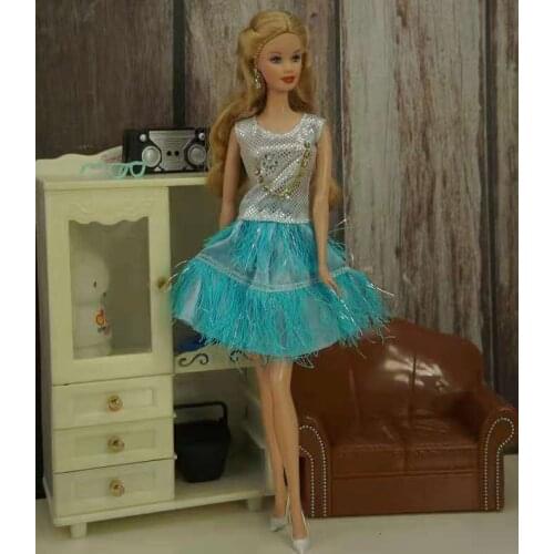 Fashion Inlaid Chain Silver Shirt & Tassels Skirt 11.5" Doll Outfits for Barbie Clothes Party Gown 1/6 BJD Dolls Accessories Toy